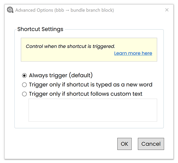 advanced options window