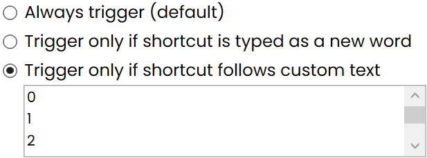trigger only if custom text precedes example text